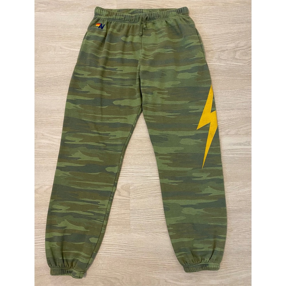 Aviator Nation Camo Bolt Sweatpants L Green Camo Joggers Streetwear Lounge